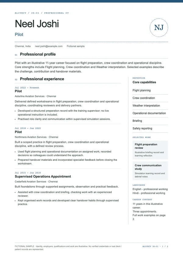 Pilot document first page
