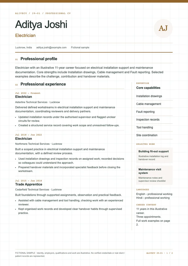 Electrician document first page
