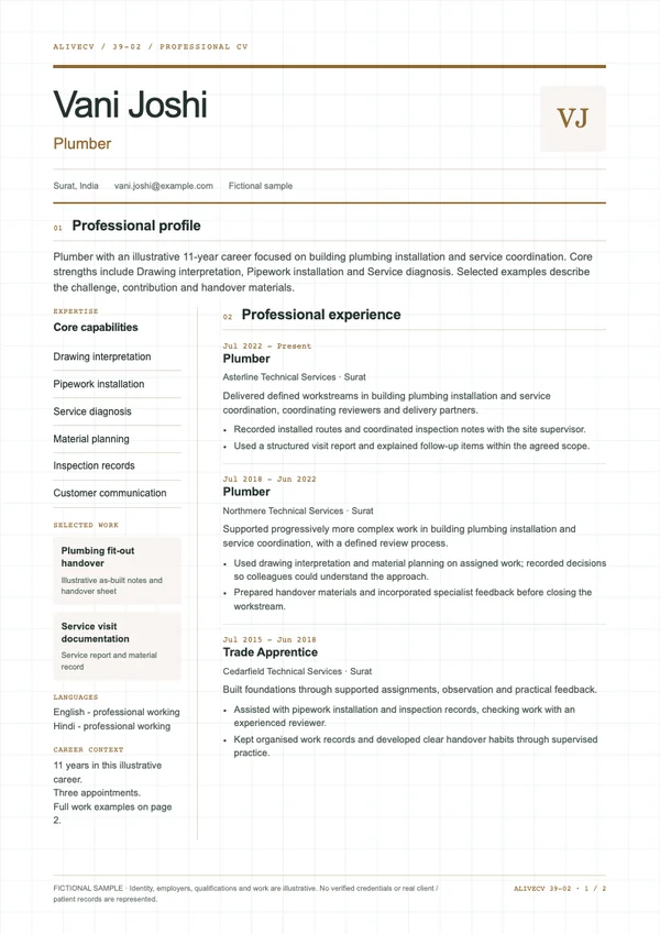 Plumber document first page