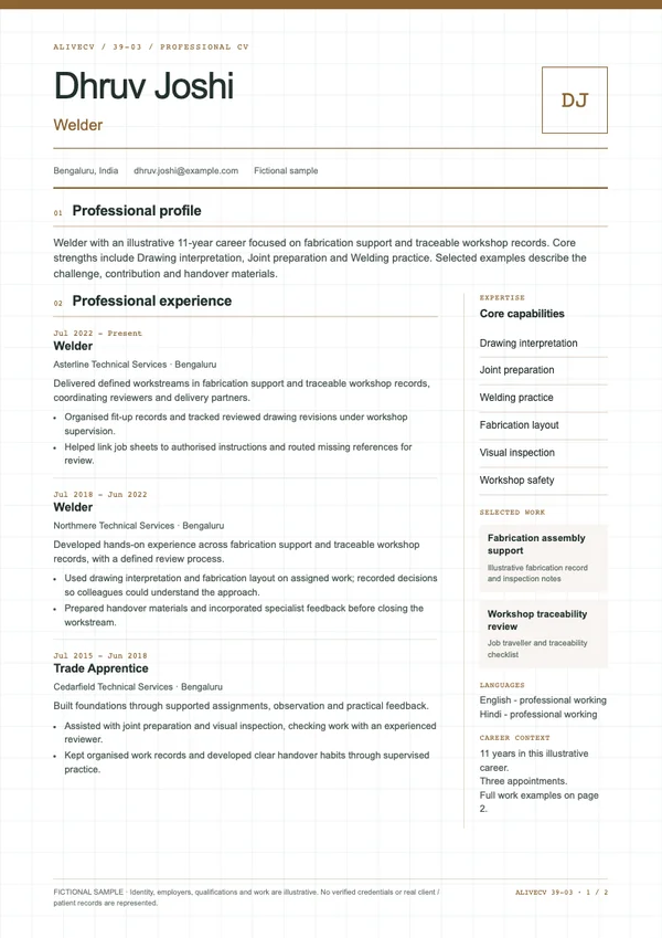 Welder document first page