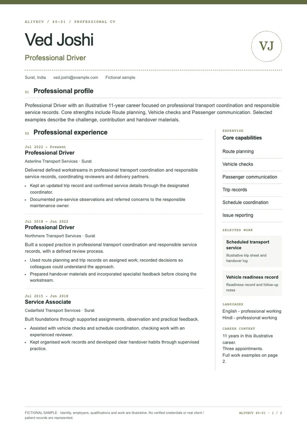 Professional Driver document first page