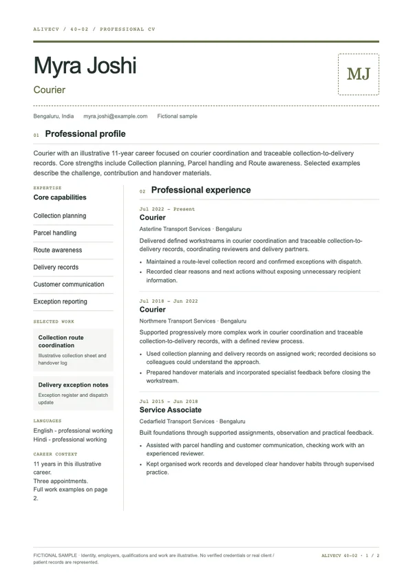 Courier document first page