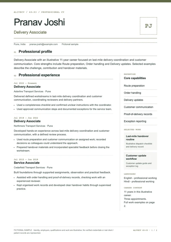 Delivery Associate document first page
